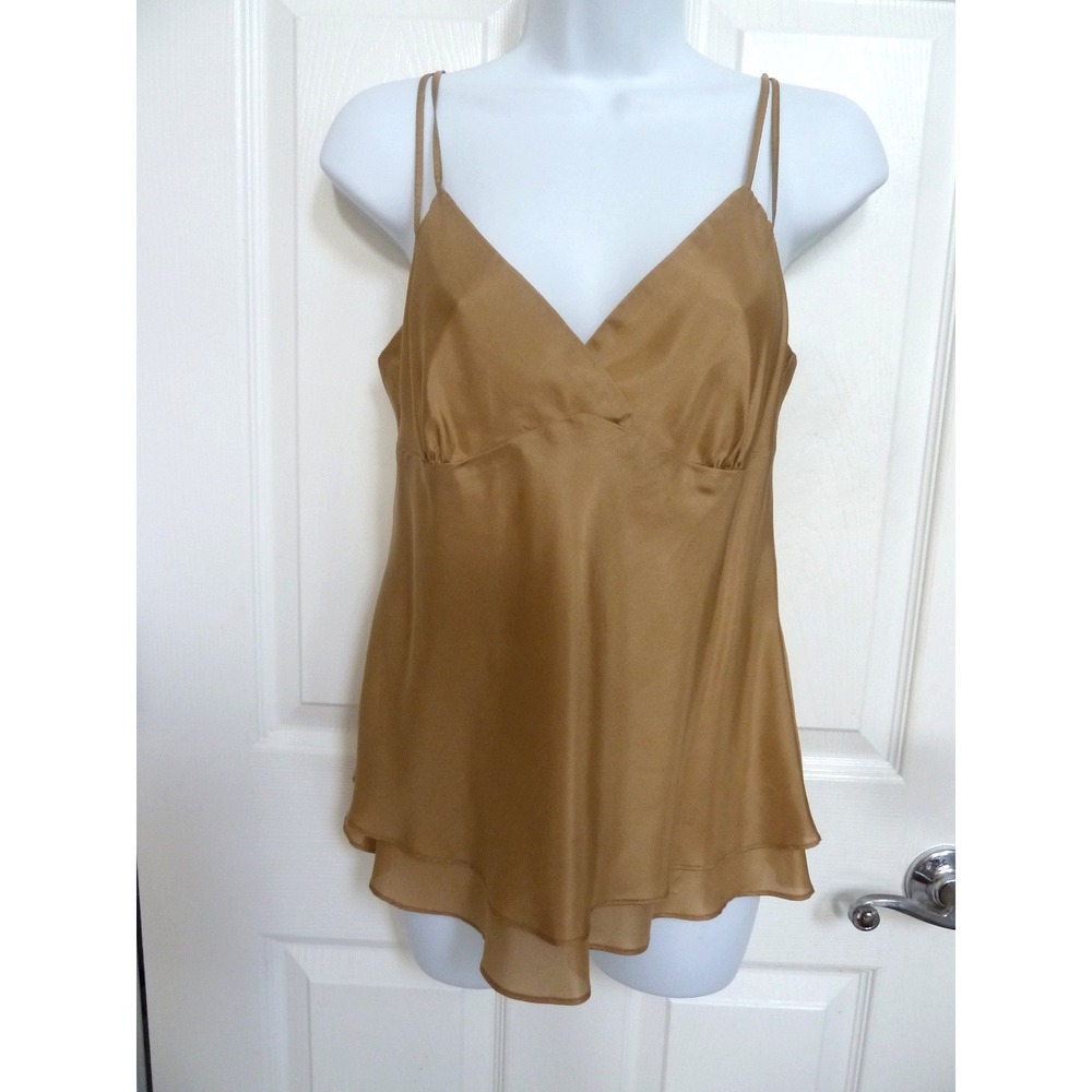 YOANA BARASCHI Sz Med. SILK Strappy Babydoll Tiered Cami Blouse Gold Slinky